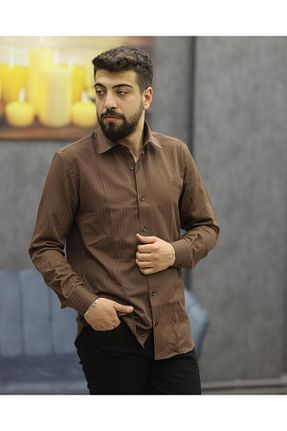 پیراهن قهوه ای مردانه اسلیم فیت guaress - کد 843465014