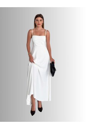 لباس سفید زنانه بافتنی کرپ اسلیم بند دار کد 843241677