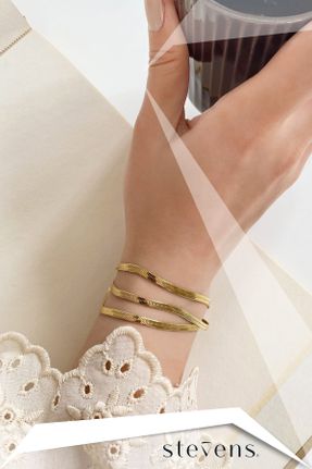 دستبند استیل طلائی زنانه فولاد ( استیل ) کد 766987391