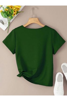 تی شرت سبز زنانه رگولار یقه هفت پنبه (نخی) کد 802124536