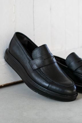 کفش لوفر مشکی مردانه چرم طبیعی پاشنه کوتاه ( 4 - 1 cm ) کد 5819956