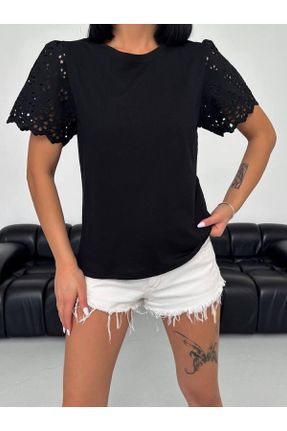 تی شرت مشکی زنانه ریلکس یقه گرد تکی طراحی کد 831577799
