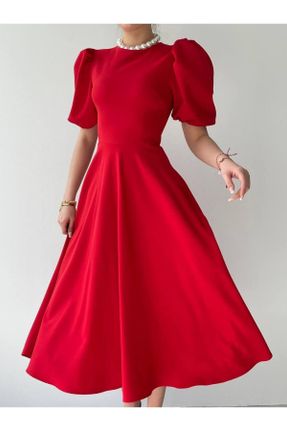 لباس قرمز زنانه بافتنی پنبه - پلی استر - الاستن گلوژ آستین-کوتاه کد 826598288