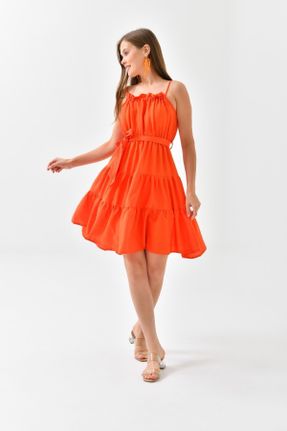 لباس نارنجی زنانه بافتنی ویسکون فرم فیت بند دار کد 798654389