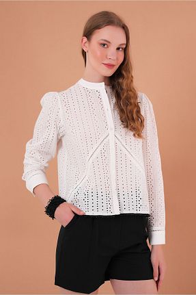 پیراهن سفید زنانه رگولار Yake - کد 802598795
