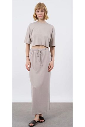 ست بالاتنه و پائین تنه بژ زنانه بافت Özgürbutik - کد 843793878