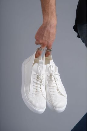 کفش اسنیکر سفید مردانه بند دار چرم مصنوعی کد 790218759