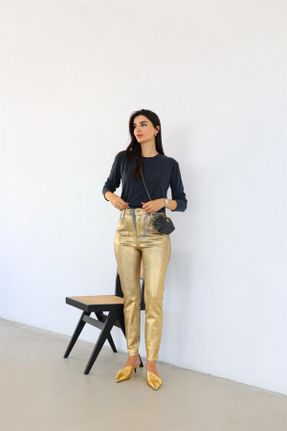 شلوار جین طلائی زنانه فاق بلند جین کد 776767451