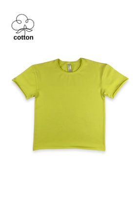 تی شرت زرد بچه گانه اورسایز یقه گرد تکی کد 804002282