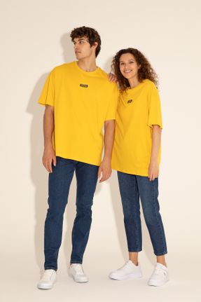 تی شرت زرد مردانه اورسایز یقه گرد کد 832925658
