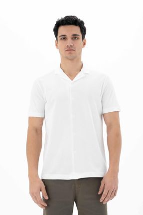 پیراهن سفید مردانه رگولار یقه پولو کد 717718107