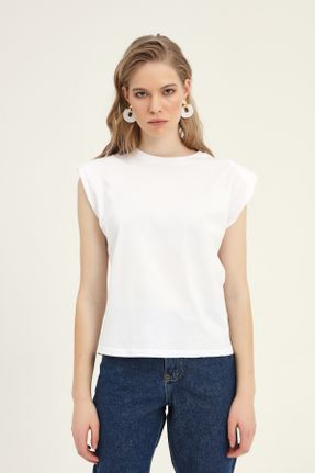 تی شرت سفید زنانه یقه گرد بیسیک کد 38507432