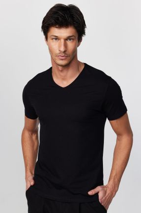 تی شرت مشکی مردانه یقه هفت تکی طراحی کد 6309909