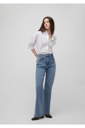 شلوار جین آبی زنانه پاچه گشاد فاق بلند پنبه (نخی) کد 844016820