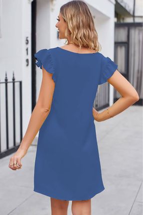 لباس آبی زنانه بافت لیکرا رگولار بند دار بیسیک کد 844110481