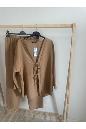 کافتان و کیمونو حجاب قهوه ای زنانه کتان ASES - کد 844155989