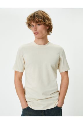 تی شرت نباتی مردانه Fitted یقه گرد پنبه (نخی) تکی کد 816109680