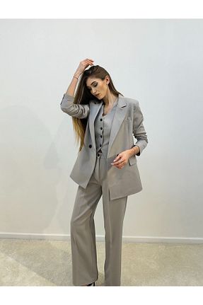 کت و شلوار طوسی زنانه یقه کتی ossons - کد 820506737