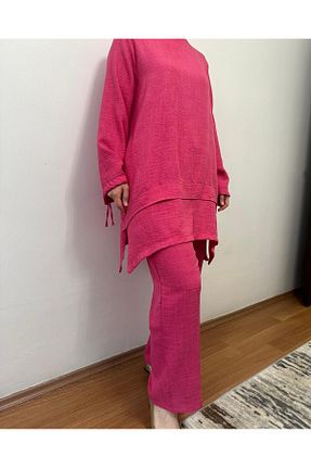 ست بالاتنه و پائین تنه صورتی زنانه بافتنی sidrascarf - کد 844182704