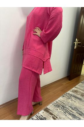 ست بالاتنه و پائین تنه صورتی زنانه بافتنی sidrascarf - کد 844182704