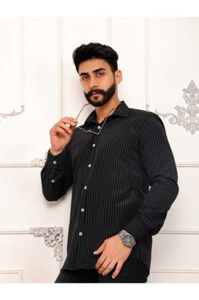 پیراهن مشکی مردانه اسلیم فیت یقه پیراهنی پنبه - پلی استر کد 758032824