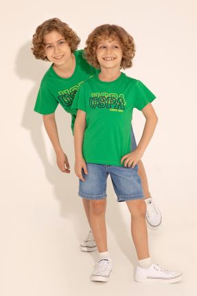 تی شرت سبز بچه گانه رگولار یقه گرد کد 834573260