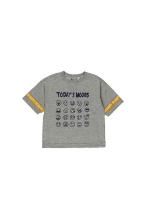 تی شرت طوسی بچه گانه رگولار یقه گرد تکی کد 650676124