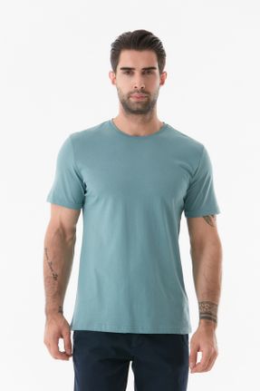 تی شرت فیروزه ای مردانه رگولار یقه گرد کد 837753767
