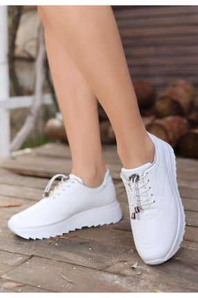 کفش اسنیکر سفید زنانه بند دار چرم مصنوعی کد 844131893