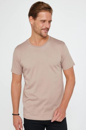 تی شرت قهوه ای مردانه یقه گرد تکی طراحی کد 823674384