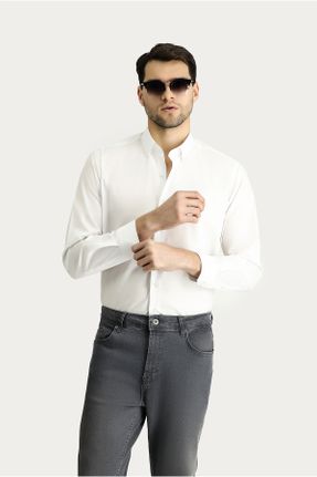 پیراهن سفید مردانه رگولار پنبه - پلی استر کد 802541686