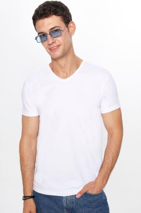 تی شرت سفید مردانه یقه هفت تکی طراحی کد 6072524