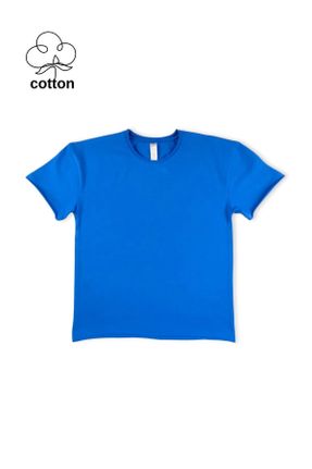 تی شرت آبی بچه گانه اورسایز یقه گرد تکی کد 803963539