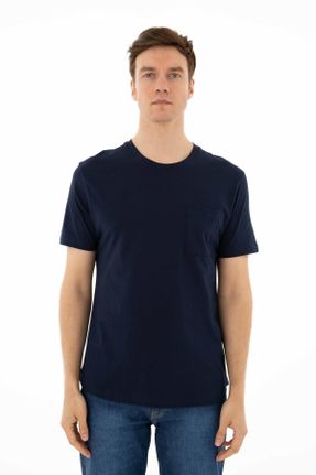 تی شرت سرمه ای مردانه رگولار یقه گرد پنبه (نخی) تکی بیسیک کد 718290677