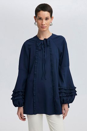 تونیک حجاب سرمه ای زنانه پلی استر Touche Prive - کد 844087397