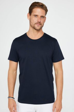 تی شرت سرمه ای مردانه یقه گرد تکی طراحی کد 823674398