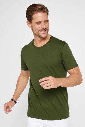 تی شرت خاکی مردانه یقه گرد تکی طراحی کد 823674419