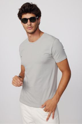 تی شرت طوسی مردانه یقه گرد تکی طراحی کد 762649459
