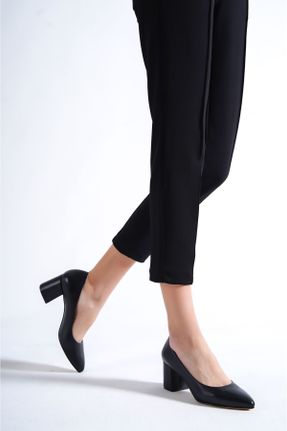 کفش پاشنه بلند کلاسیک مشکی زنانه چرم طبیعی پاشنه ضخیم پاشنه متوسط ( 5 - 9 cm ) کد 784304743