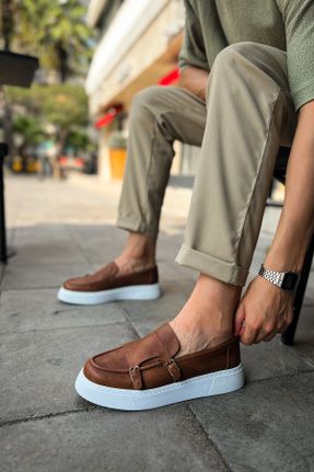 کفش اسنیکر قهوه ای مردانه بدون بند چرم مصنوعی کد 786990954