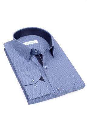 پیراهن سرمه ای مردانه ریلکس یقه نیمه ایتالیایی پنبه - پلی استر کد 312181157