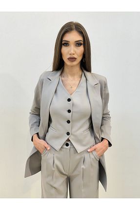کت و شلوار طوسی زنانه یقه کتی ossons - کد 820506737
