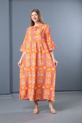 لباس نارنجی زنانه بافتنی بافت رگولار آستین-کوتاه کد 838365090