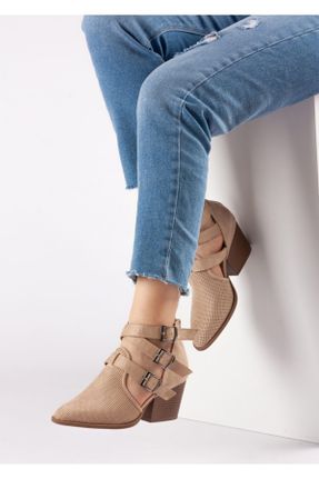 کفش پاشنه بلند کلاسیک بژ زنانه جیر پاشنه متوسط ( 5 - 9 cm ) کد 118973133