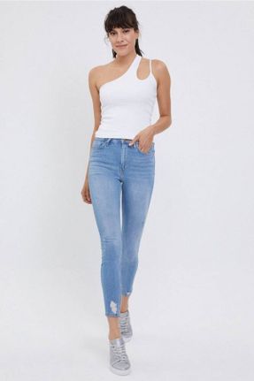 شلوار جین آبی زنانه پاچه تنگ فاق بلند جین کد 42409763