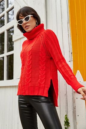 پلیور قرمز زنانه Saç Örgü AQE FASHION - کد 38623750