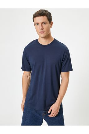 تی شرت سرمه ای مردانه رگولار یقه گرد تکی کد 832009798