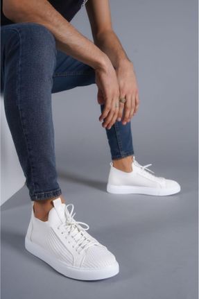 کفش اسنیکر سفید مردانه بند دار چرم مصنوعی کد 790218759