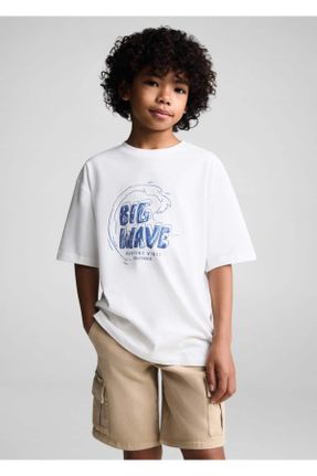 تی شرت سفید بچه گانه رگولار یقه خدمه پنبه (نخی) کد 824759156