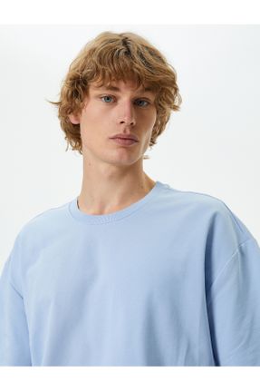 تی شرت آبی مردانه رگولار یقه گرد پنبه (نخی) تکی کد 815779826